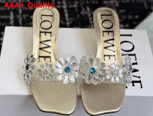 Loewe Toy Crystal Flowers Sandal in PVC Light Gold and Green Replica