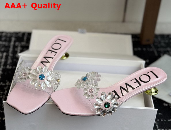 Loewe Toy Crystal Flowers Sandal in PVC Pink and Green Replica