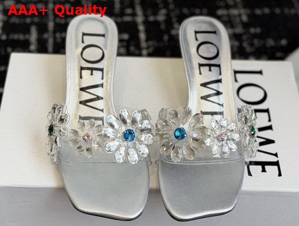 Loewe Toy Crystal Flowers Sandal in PVC Silver and Green Replica