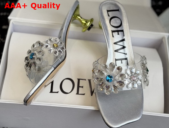 Loewe Toy Crystal Flowers Sandal in PVC Silver and Green Replica
