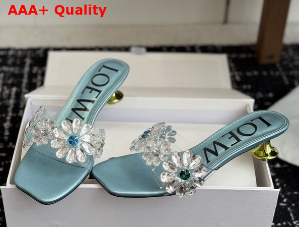 Loewe Toy Crystal Flowers Sandal in PVC Turquoise and Green Replica