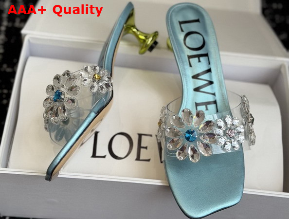 Loewe Toy Crystal Flowers Sandal in PVC Turquoise and Green Replica