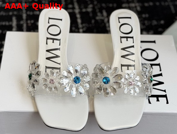 Loewe Toy Crystal Flowers Sandal in PVC White and Green Replica