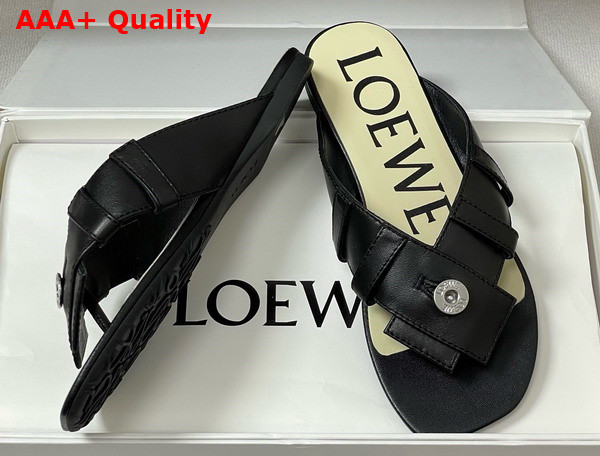 Loewe Toy Panta Toe Post Sandal in Black Lambskin Replica