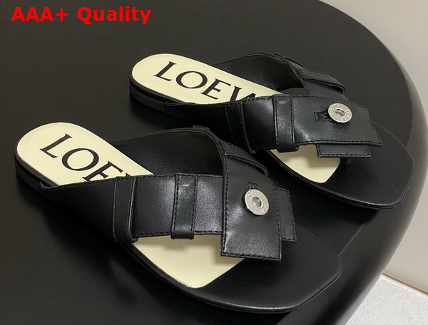 Loewe Toy Panta Toe Post Sandal in Black Lambskin Replica
