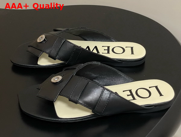 Loewe Toy Panta Toe Post Sandal in Black Lambskin Replica