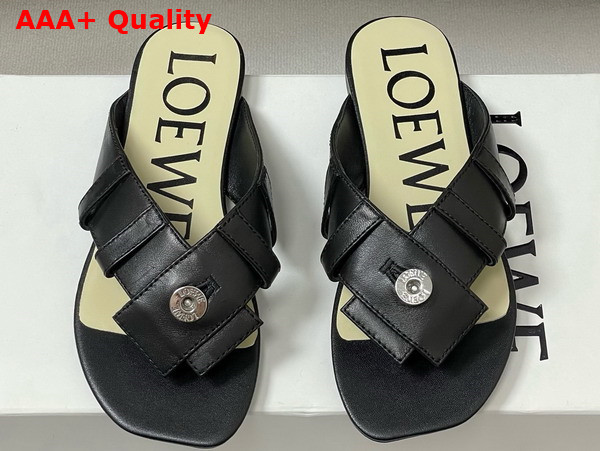 Loewe Toy Panta Toe Post Sandal in Black Lambskin Replica