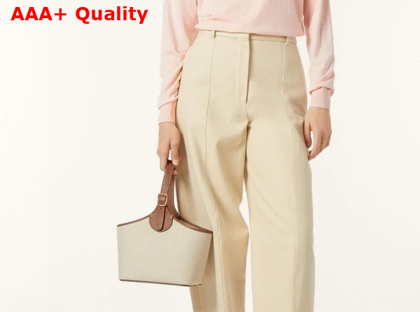 Loro Piana Bobbin Bucket Bag in Cotton Linen Natural and Caramel Replica