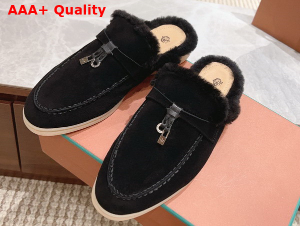 Loro Piana Charms Walk Babouche Loafers in Black Suede Leather Replica