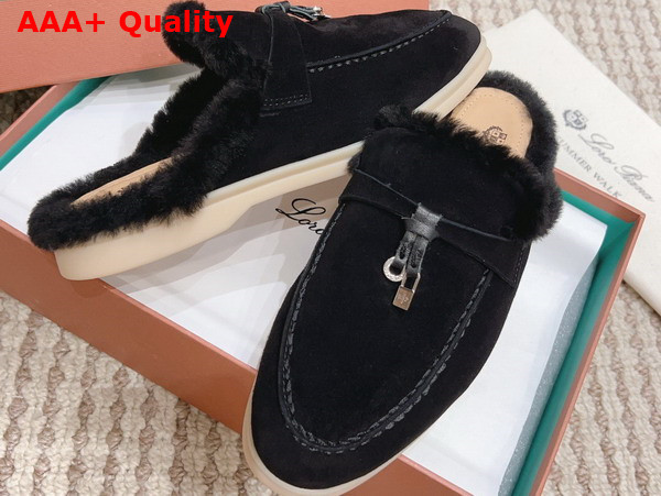 Loro Piana Charms Walk Babouche Loafers in Black Suede Leather Replica