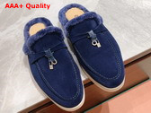 Loro Piana Charms Walk Babouche Loafers in Dark Cerulean Suede Leather Replica