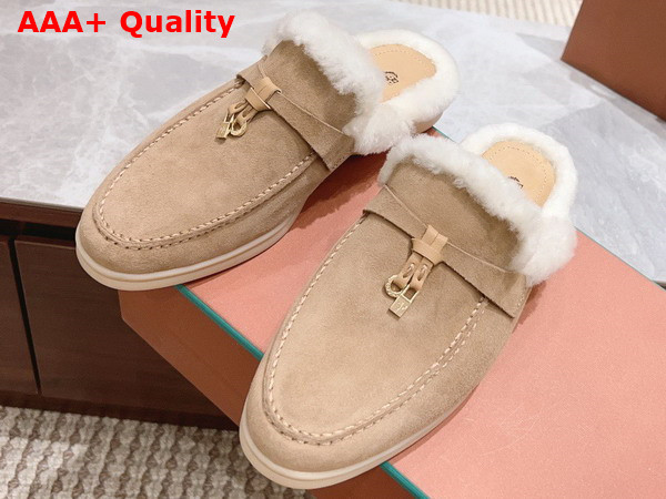 Loro Piana Charms Walk Babouche Loafers in Pink Sand Suede Leather Replica