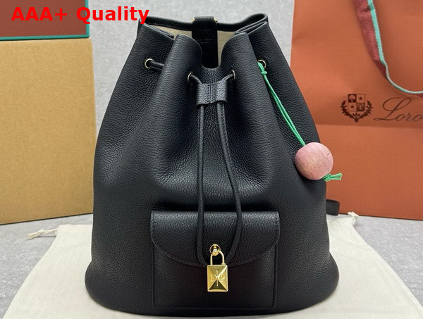 Loro Piana Extra Drawstring Backpack L27 in Black Calfskin Replica