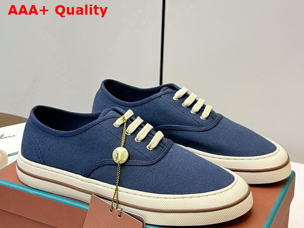Loro Piana Nantucket Walk Sneaker in Blue Navy Cotton Replica