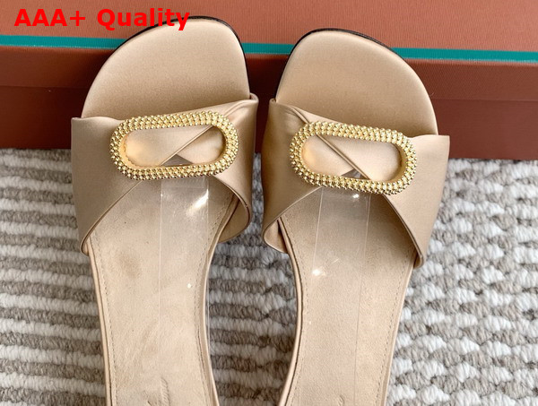 Loro Piana Olympia Heeled Sandal in Beige Satin Replica