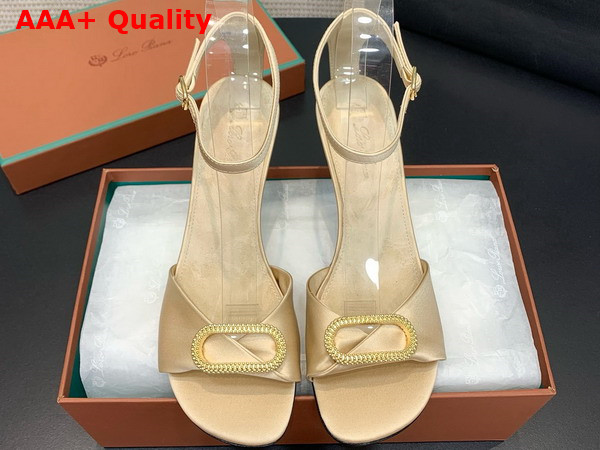 Loro Piana Olympia Heeled Sandal in Beige Silk Viscose Replica