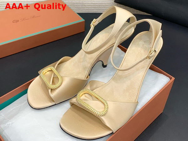 Loro Piana Olympia Heeled Sandal in Beige Silk Viscose Replica