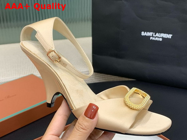 Loro Piana Olympia Heeled Sandal in Beige Silk Viscose Replica