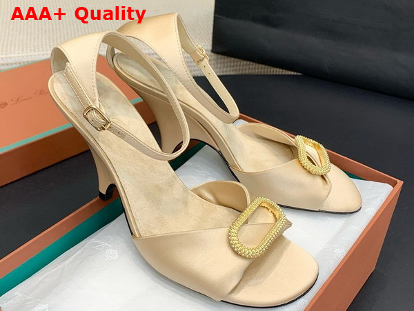 Loro Piana Olympia Heeled Sandal in Beige Silk Viscose Replica