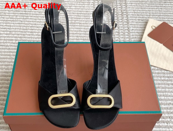 Loro Piana Olympia Heeled Sandal in Black Satin Replica