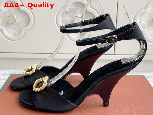 Loro Piana Olympia Heeled Sandal in Black Satin Replica