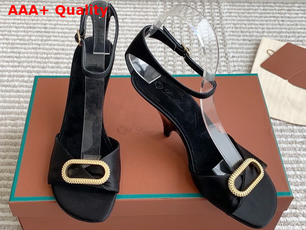 Loro Piana Olympia Heeled Sandal in Black Satin Replica