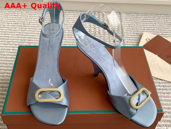 Loro Piana Olympia Heeled Sandal in Light Blue Satin Replica
