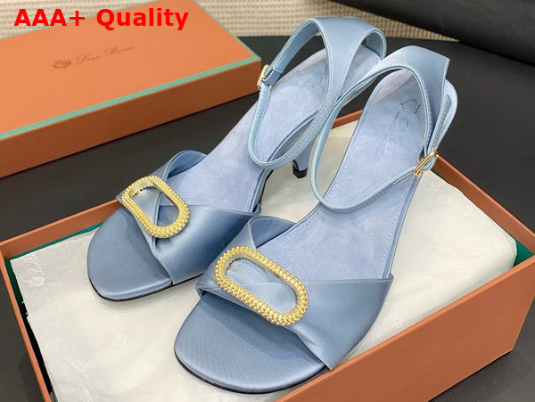 Loro Piana Olympia Heeled Sandal in Light Blue Silk Viscose Replica