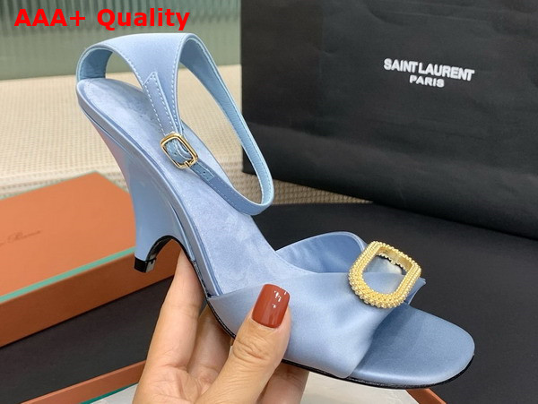 Loro Piana Olympia Heeled Sandal in Light Blue Silk Viscose Replica