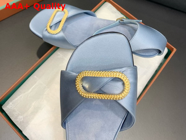 Loro Piana Olympia Heeled Sandal in Light Blue Silk Viscose Replica