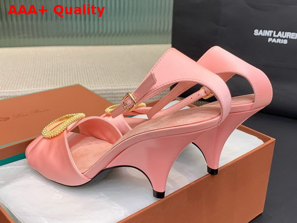 Loro Piana Olympia Heeled Sandal in Pink Silk Viscose Replica