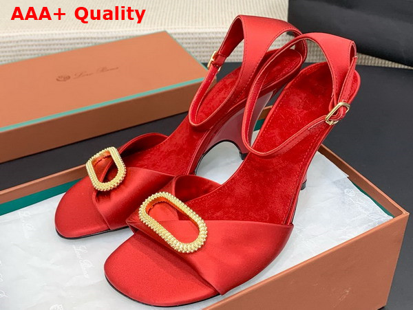 Loro Piana Olympia Heeled Sandal in Red Silk Viscose Replica