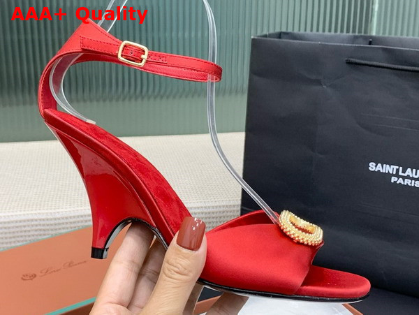 Loro Piana Olympia Heeled Sandal in Red Silk Viscose Replica