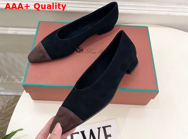 Lora Piana Rebecca Ballet Flat Suede Goatskin Black and Chocolate Replica