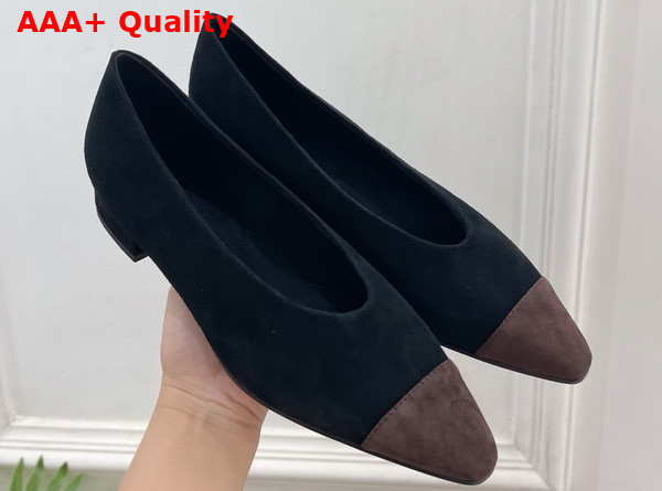 Lora Piana Rebecca Ballet Flat Suede Goatskin Black and Chocolate Replica