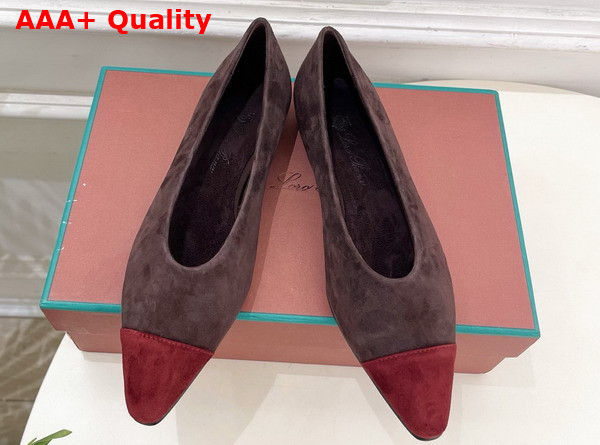 Lora Piana Rebecca Ballet Flat Suede Goatskin Chocolate and Oxblood Replica