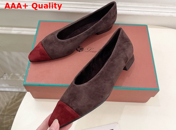 Lora Piana Rebecca Ballet Flat Suede Goatskin Chocolate and Oxblood Replica