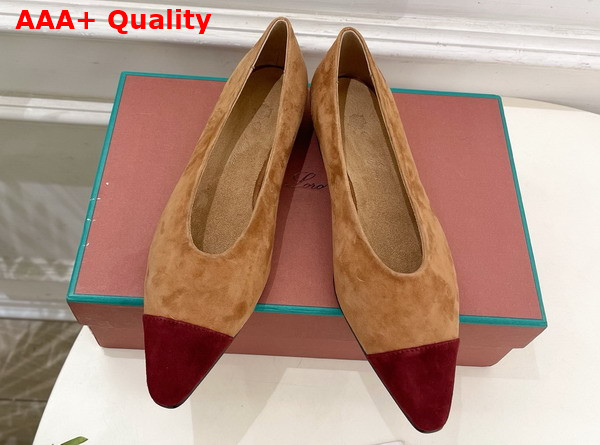 Lora Piana Rebecca Ballet Flat Suede Goatskin Toffee and Oxblood Replica