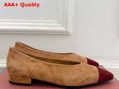 Lora Piana Rebecca Ballet Flat Suede Goatskin Toffee and Oxblood Replica