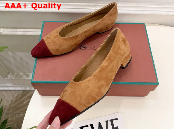 Lora Piana Rebecca Ballet Flat Suede Goatskin Toffee and Oxblood Replica