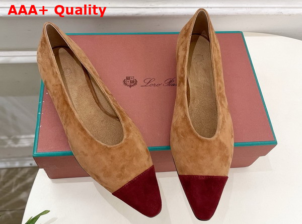 Lora Piana Rebecca Ballet Flat Suede Goatskin Toffee and Oxblood Replica