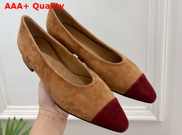 Lora Piana Rebecca Ballet Flat Suede Goatskin Toffee and Oxblood Replica