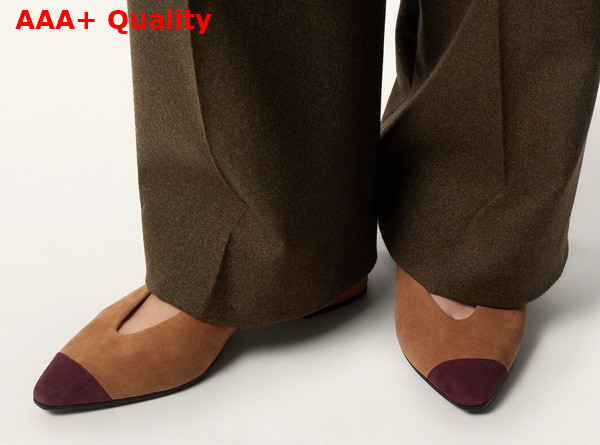 Lora Piana Rebecca Ballet Flat Suede Goatskin Toffee and Oxblood Replica