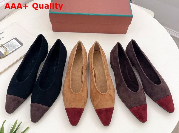 Lora Piana Rebecca Ballet Flat Suede Goatskin Toffee and Oxblood Replica
