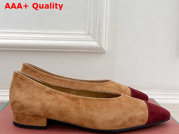 Lora Piana Rebecca Ballet Flat Suede Goatskin Toffee and Oxblood Replica