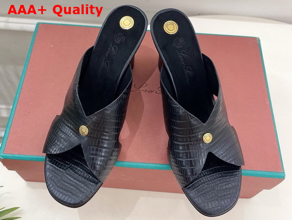 Loro Piana Vera Sandal in Black Crocodile Embossed Calfskin Replica
