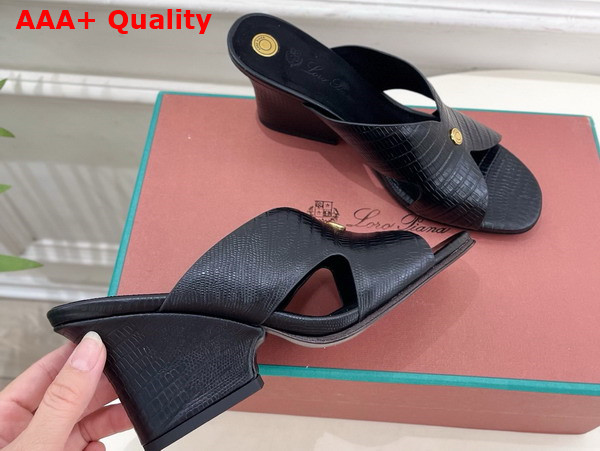 Loro Piana Vera Sandal in Black Crocodile Embossed Calfskin Replica