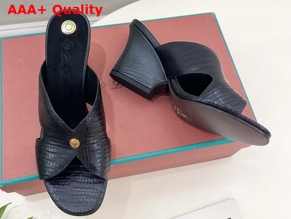 Loro Piana Vera Sandal in Black Crocodile Embossed Calfskin Replica