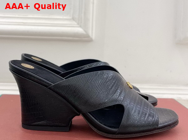 Loro Piana Vera Sandal in Black Crocodile Embossed Calfskin Replica