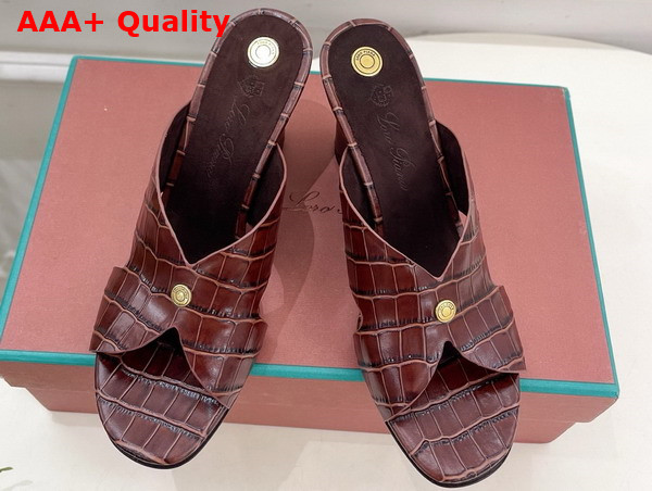 Loro Piana Vera Sandal in Chocolate Crocodile Embossed Calfskin Replica